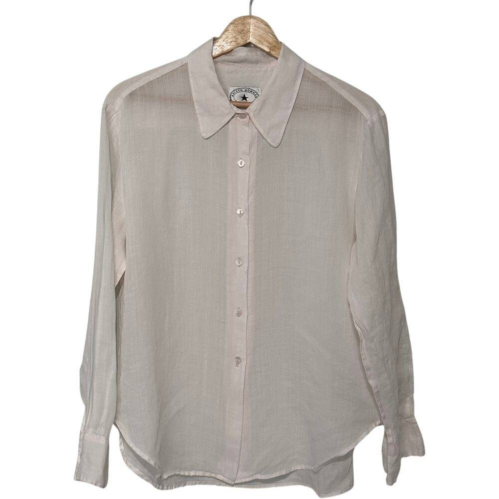 Arleen Bowman Chin Chin 100% Linen Sheer Button Front Blouse Pink Size L